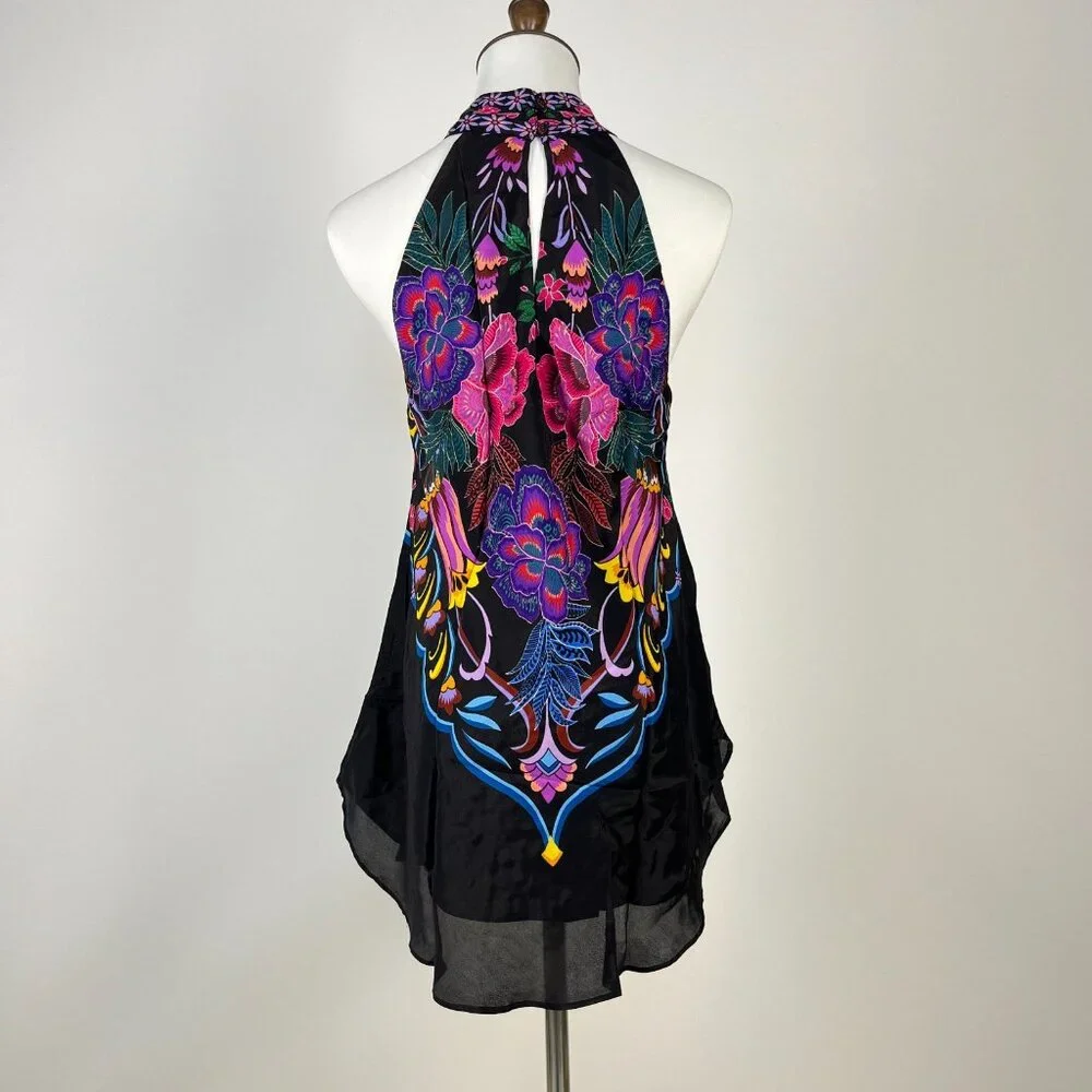 NWT Johnny Was Jade Women's Devi Silk Blend Halter Floral Blouse Size M - Picture 5 of 12